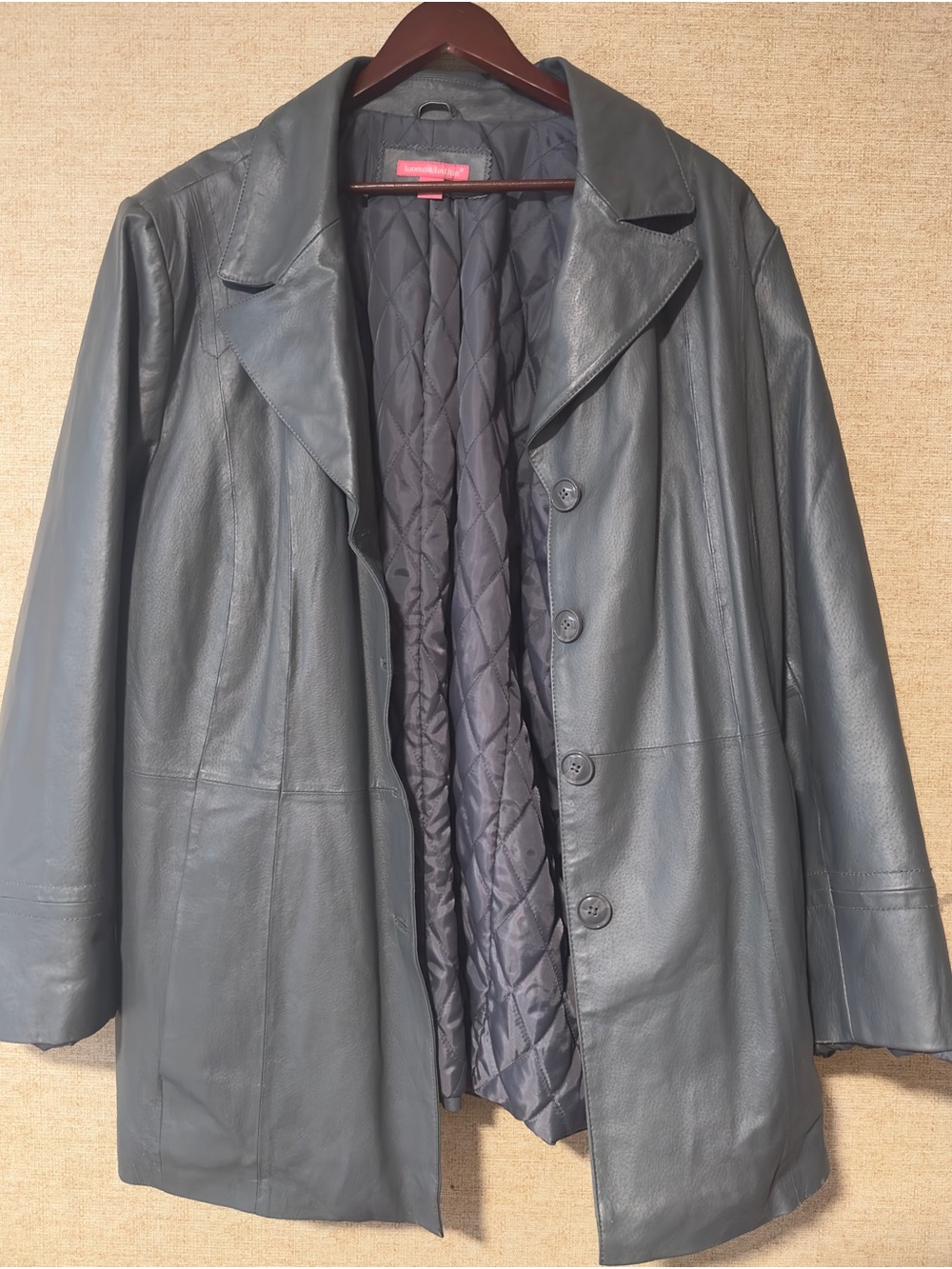 Woman Within Charcoal Gray Leather Button Jacket